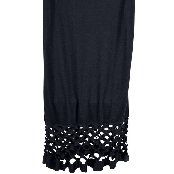 Lafayette 148 New York XL Black Sleeveless Shift Dress Lattice Hem Minimalist - Picture 4 of 14